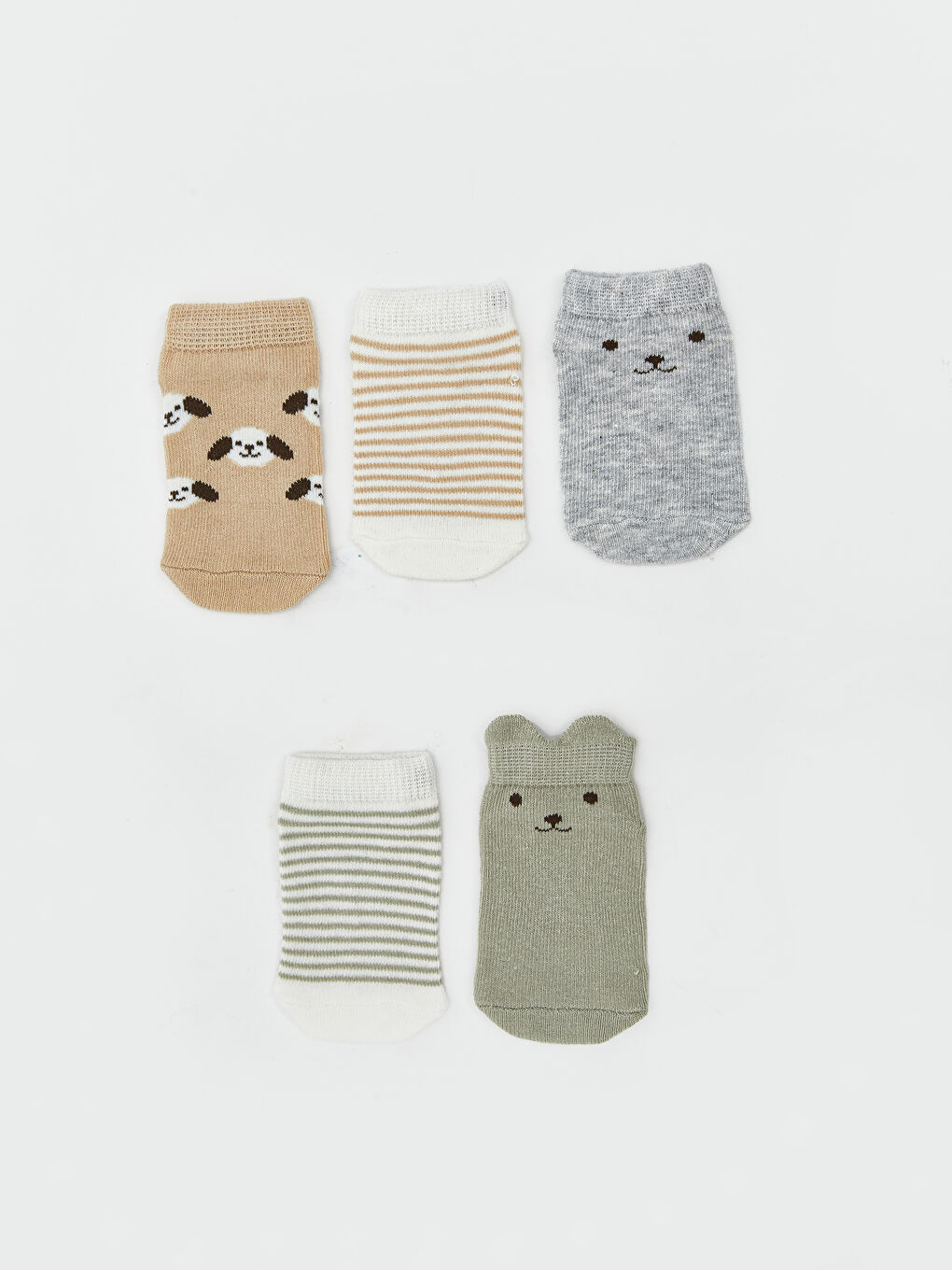 Yeşil Desenli Erkek Bebek Patik Çorap 5'li