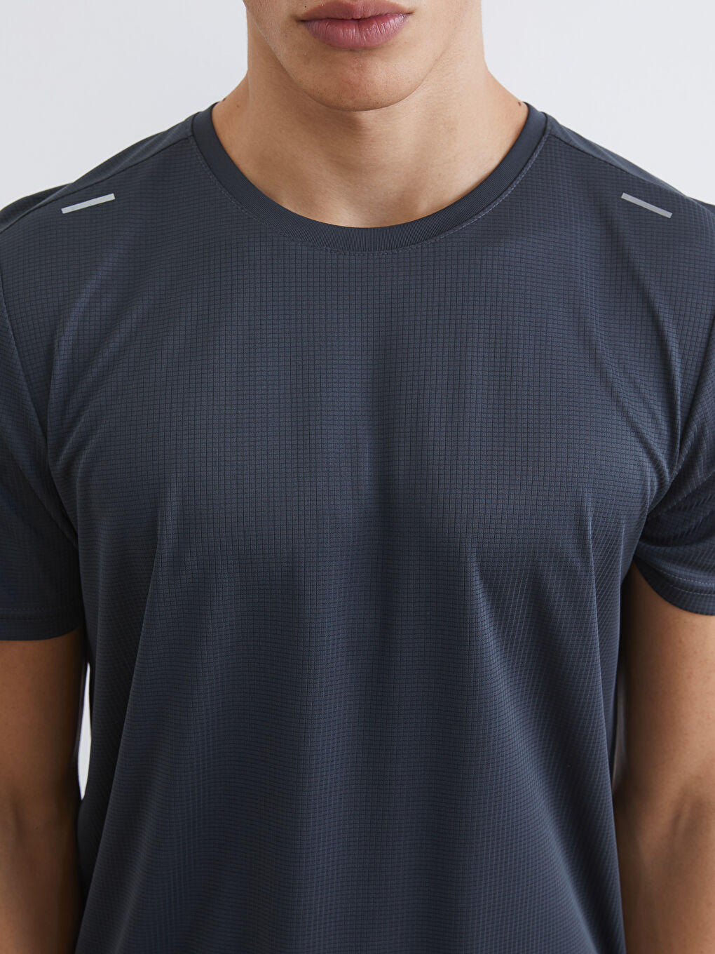 Gri Bisiklet Yaka Erkek Spor Tişört-2