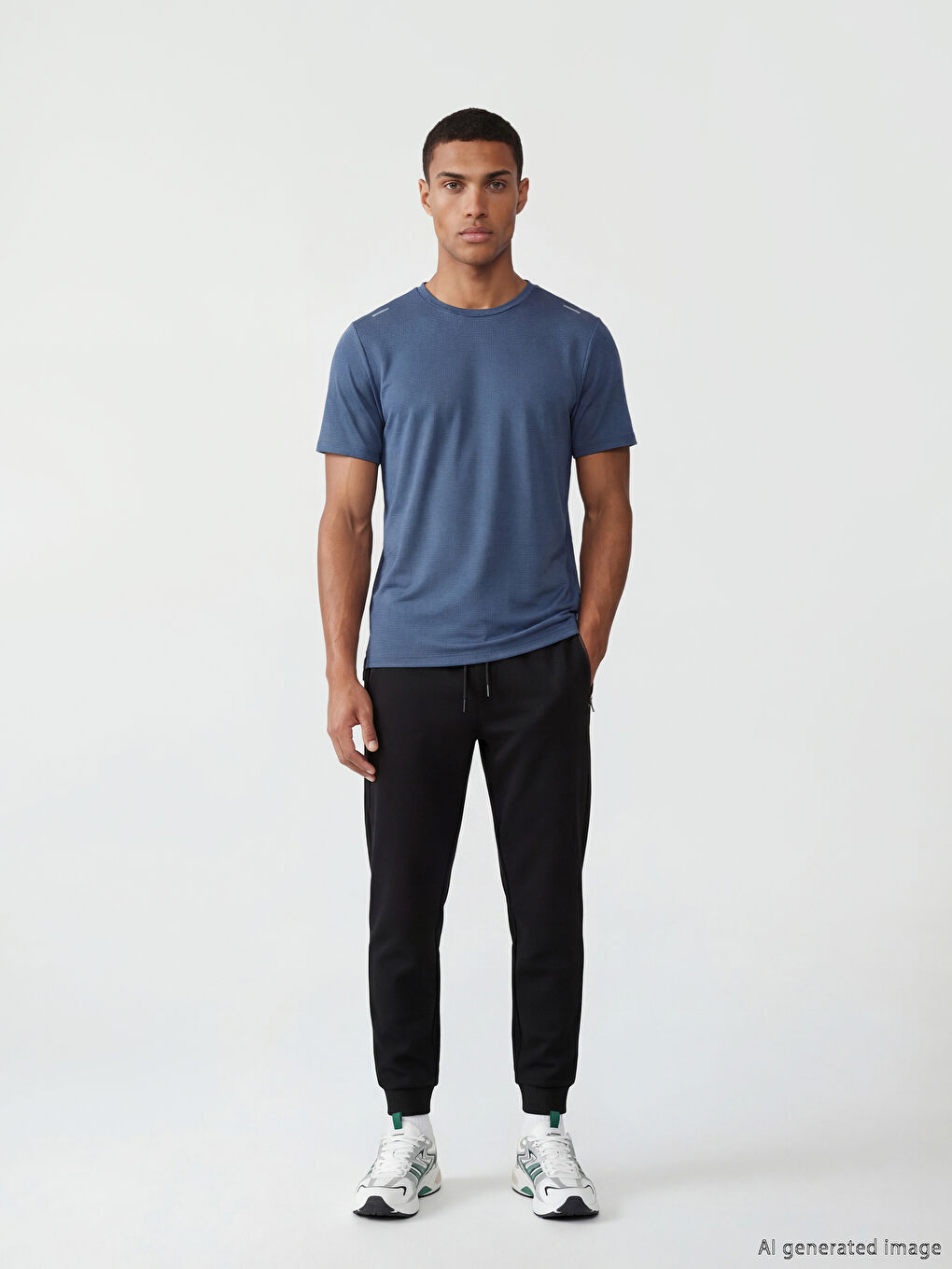 İndigo Bisiklet Yaka Erkek Spor Tişört-1