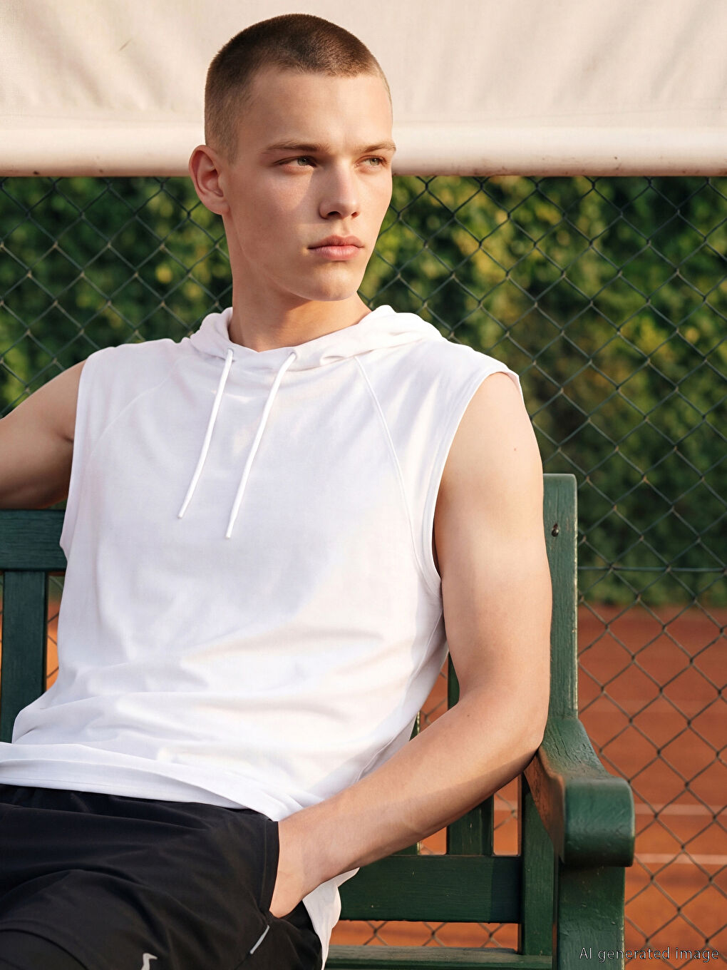Beyaz Kapüşonlu Erkek Sporcu Atleti