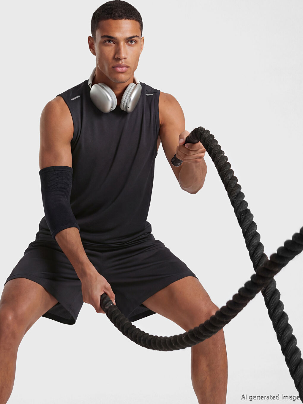 Siyah  Bisiklet Yaka Erkek Sporcu Atleti