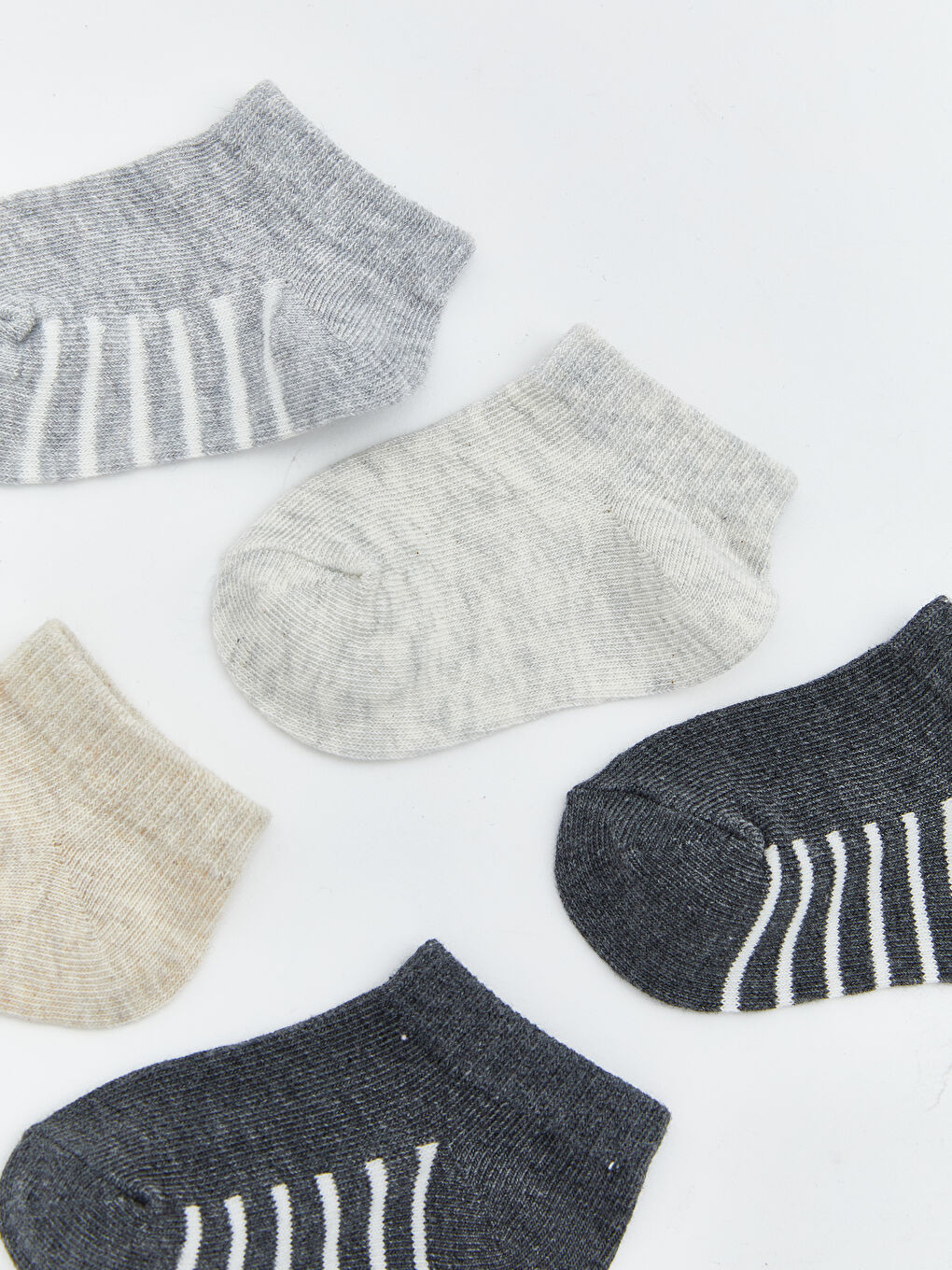 Gri Çizgili Erkek Çocuk Patik Çorap 5'li-1