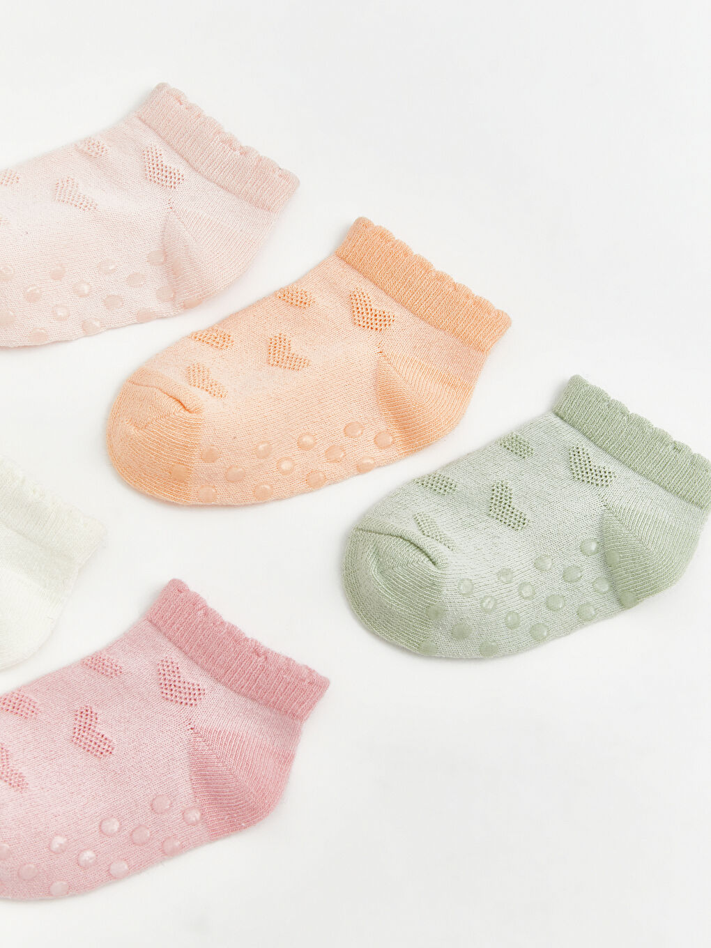 Pembe Kaydırmaz Tabanlı Kız Bebek Patik Çorap 5'li-1