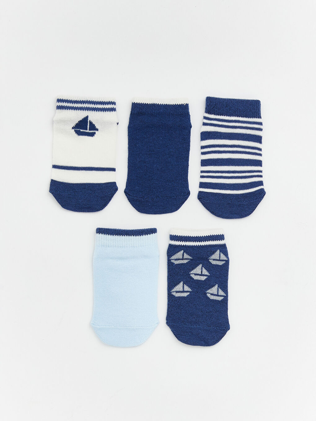 Mavi Desenli Erkek Bebek Patik Çorap 5'li