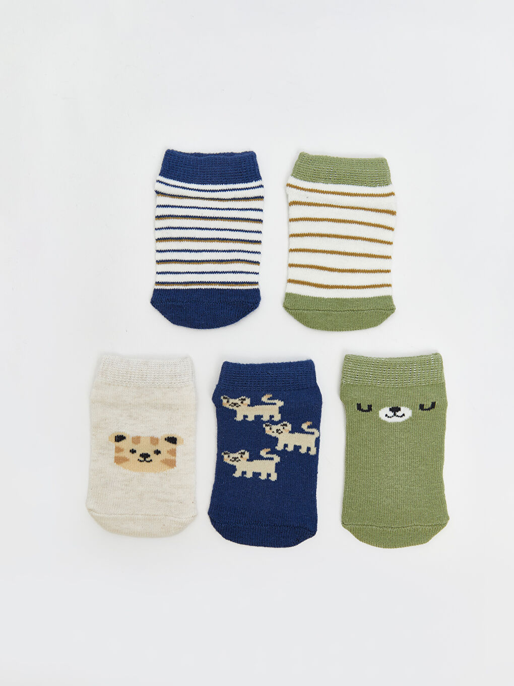 Ekru Desenli Erkek Bebek Patik Çorap 5'li