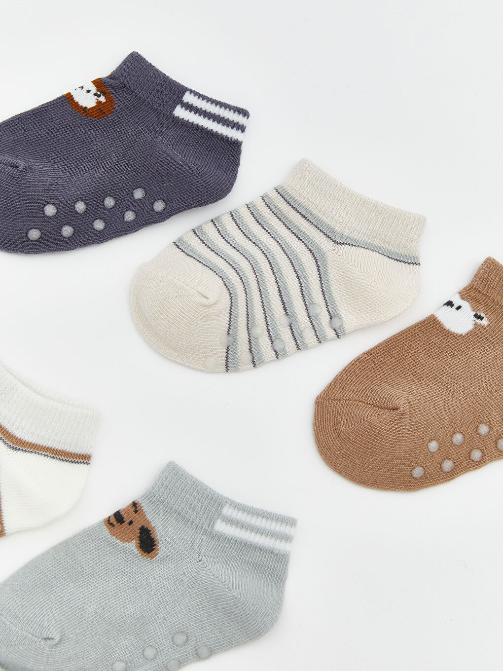 Antrasit Desenli Erkek Bebek Patik Çorap 5'li Paket-3
