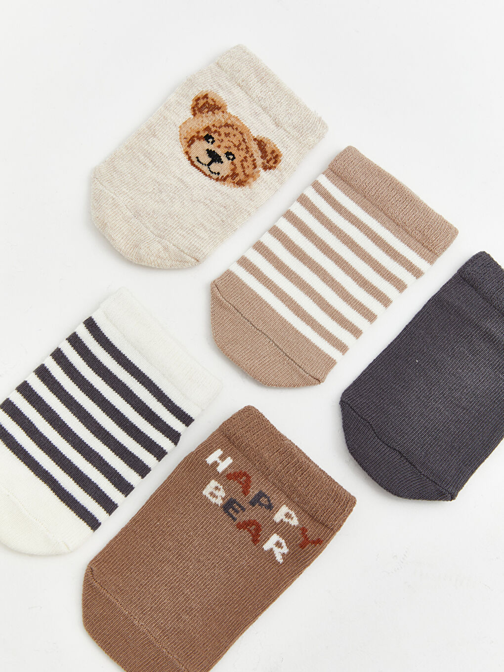 Ekru Desenli Patik Çorap Erkek Bebek 5'li -1