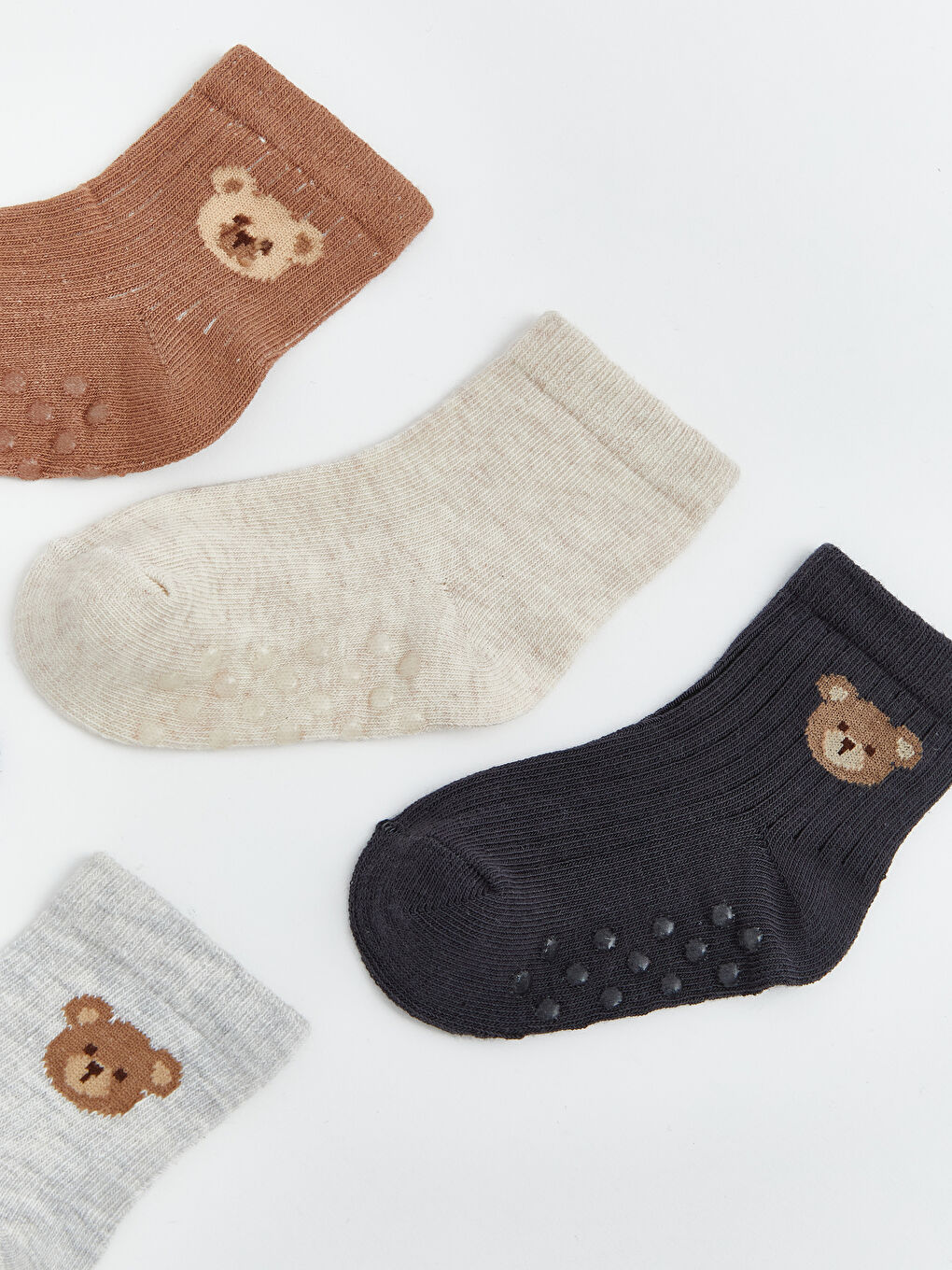 Kahverengi Nakışlı Erkek Bebek 5'li Paket Soket Çorap-1