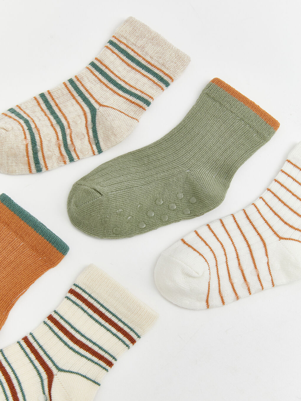 Ekru Kaydırmaz Taban Erkek Bebek Soket Çorap 5'li-1