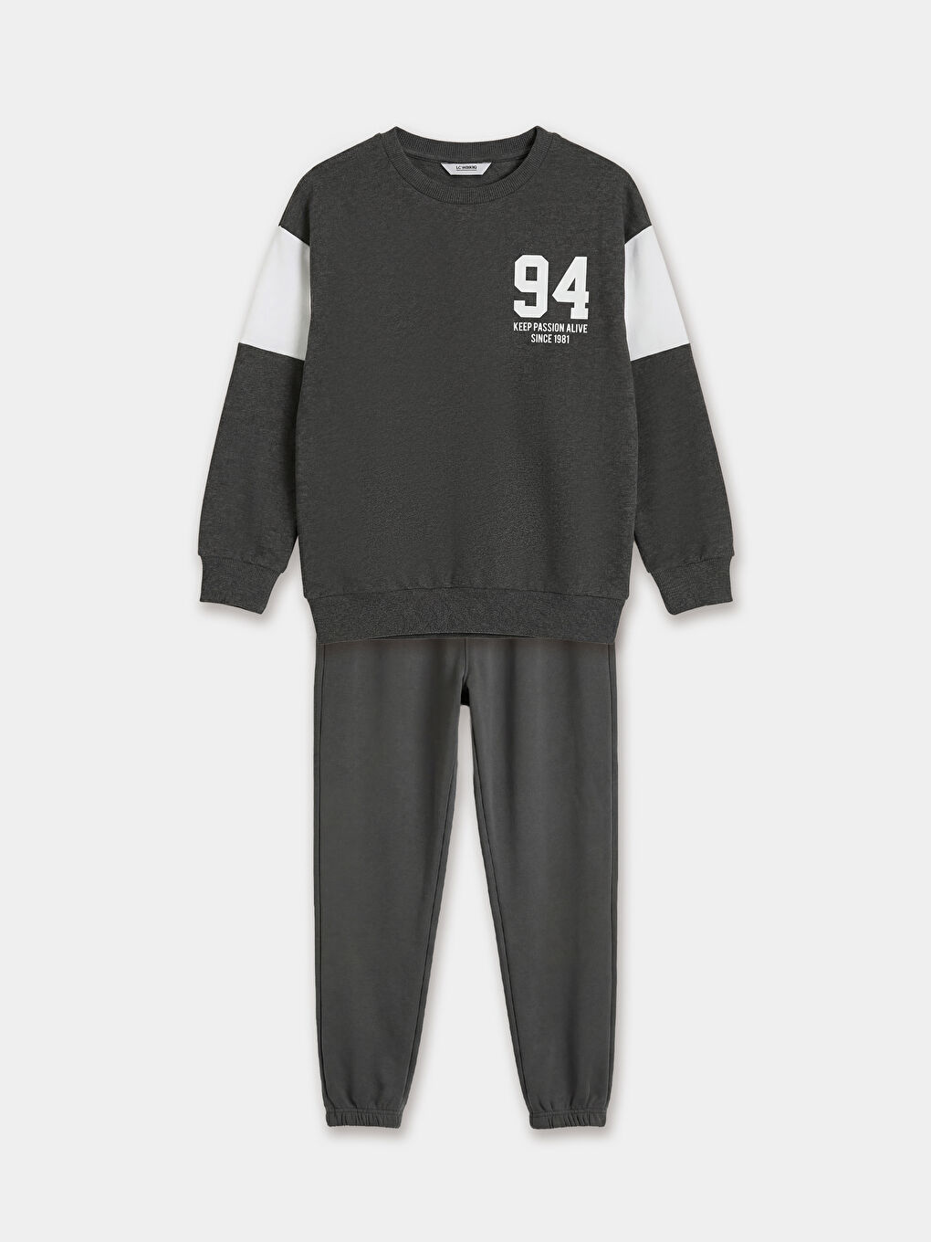 Antrasit Bisiklet Yaka Baskılı Erkek Çocuk Eşofman Takımı