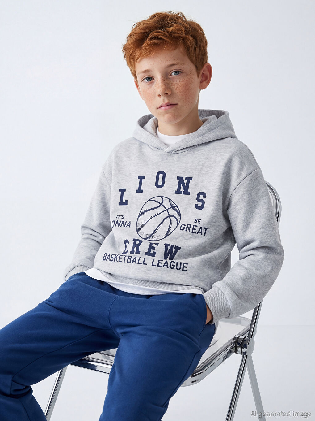 Gri Erkek Çocuk Kapüşonlu Baskılı Eşofman Takımı-1