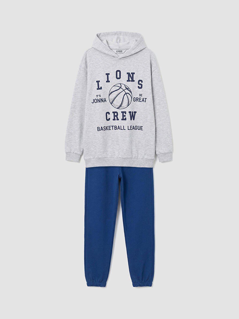 Gri Erkek Çocuk Kapüşonlu Baskılı Eşofman Takımı