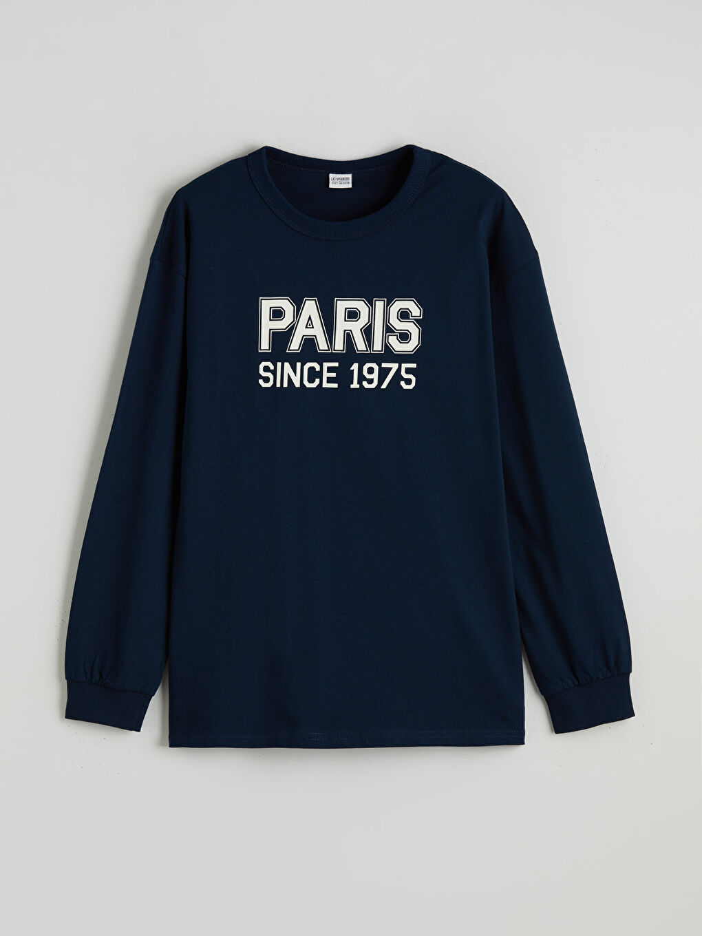 Lacivert Bisiklet Yaka Paris Baskılı Erkek Çocuk Tişört