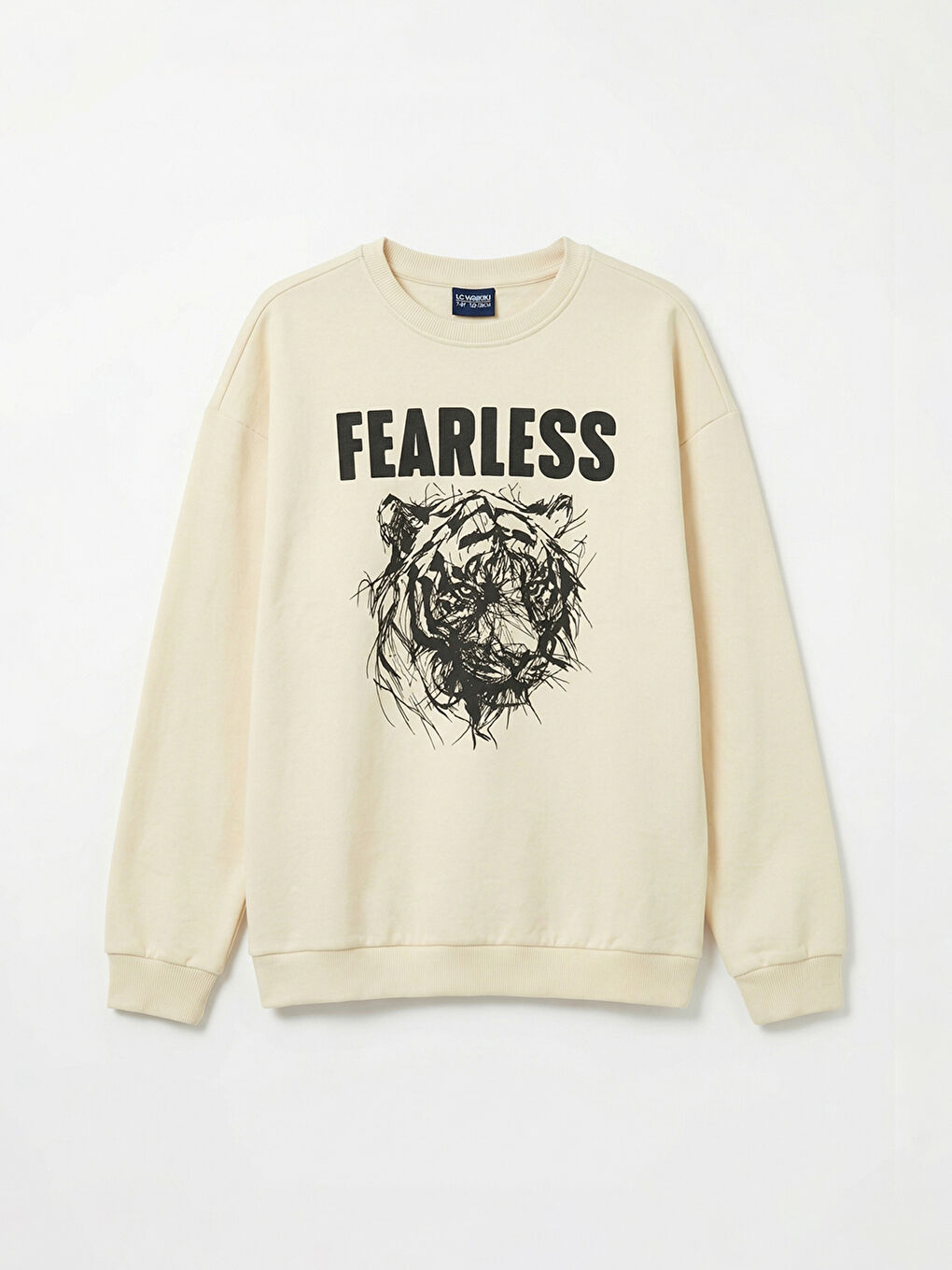 Bej Bisiklet Yaka Baskılı Erkek Çocuk Sweatshirt