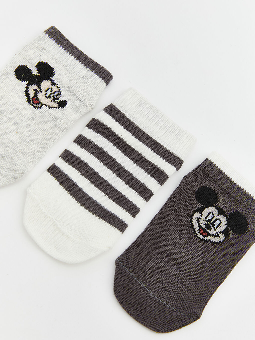 Gri Mickey Mouse Baskılı Erkek Bebek Patik Çorap 3'lü-1