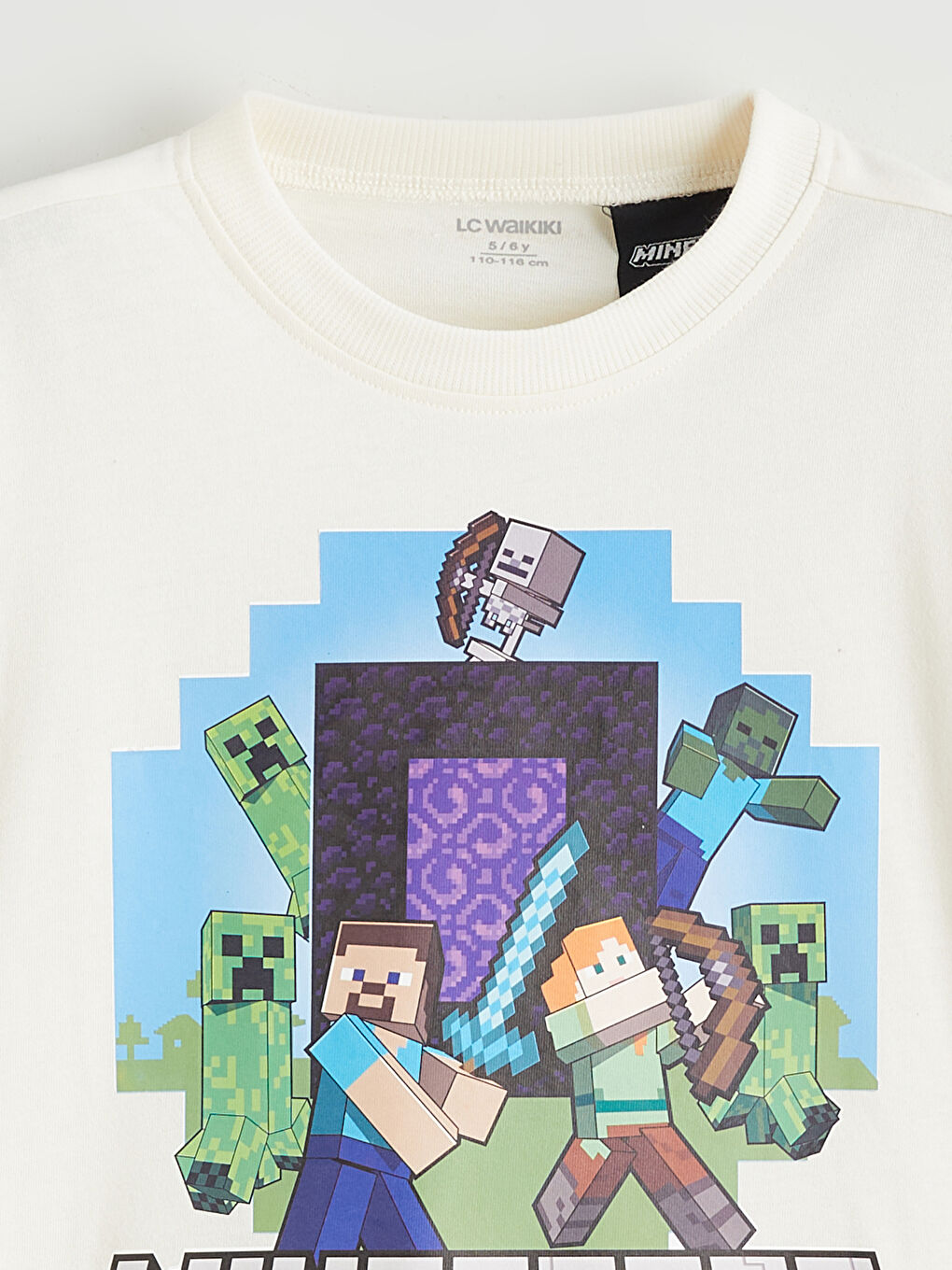 Bej Minecraft Baskılı Erkek Çocuk Tişört-1