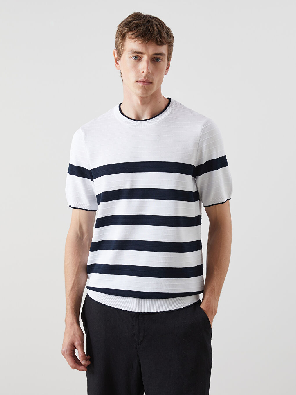 LCW Vision Crew Neck Short Sleeve Striped Men's Knitwear Sweater -S62179Z8-R9J
