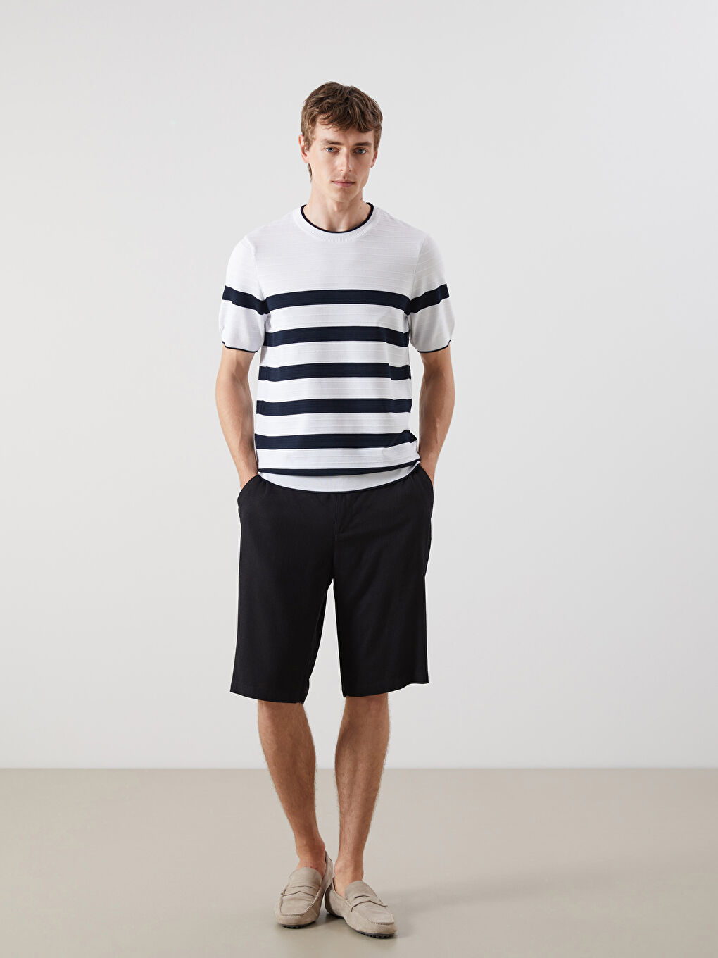 LCW Vision Crew Neck Short Sleeve Striped Men's Knitwear Sweater -S62179Z8-R9J