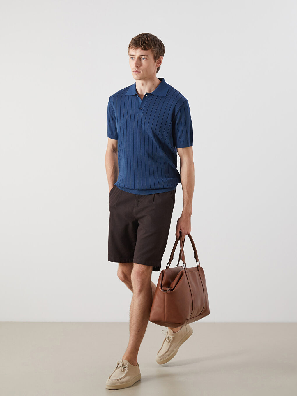 İndigo Polo Yaka Kısa Kollu Erkek Triko Kazak-1