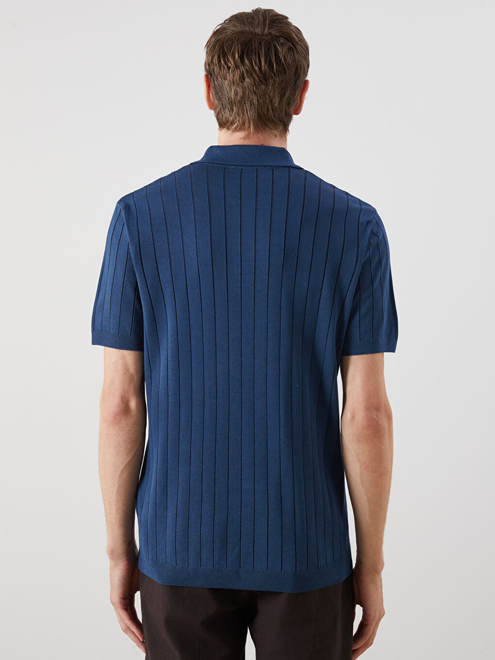 İndigo Polo Yaka Kısa Kollu Erkek Triko Kazak-3