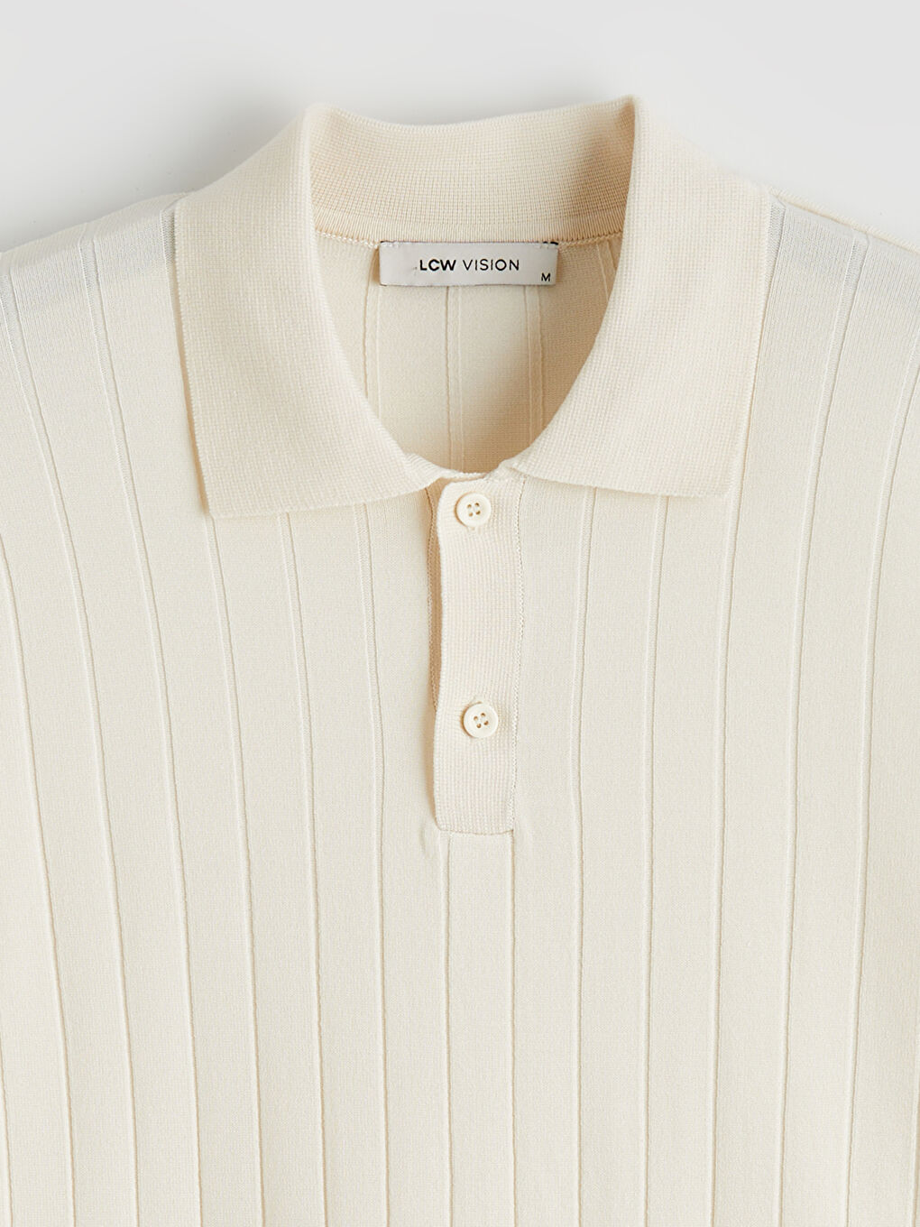 Ekru Polo Yaka Kısa Kollu Fitilli Erkek Triko Kazak-5