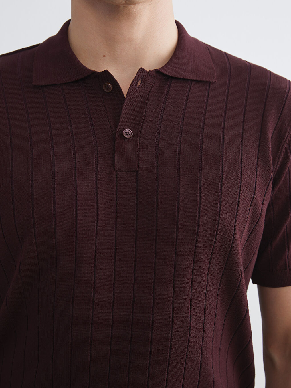 Bordo Polo Yaka Kısa Kollu Erkek Triko Kazak-2