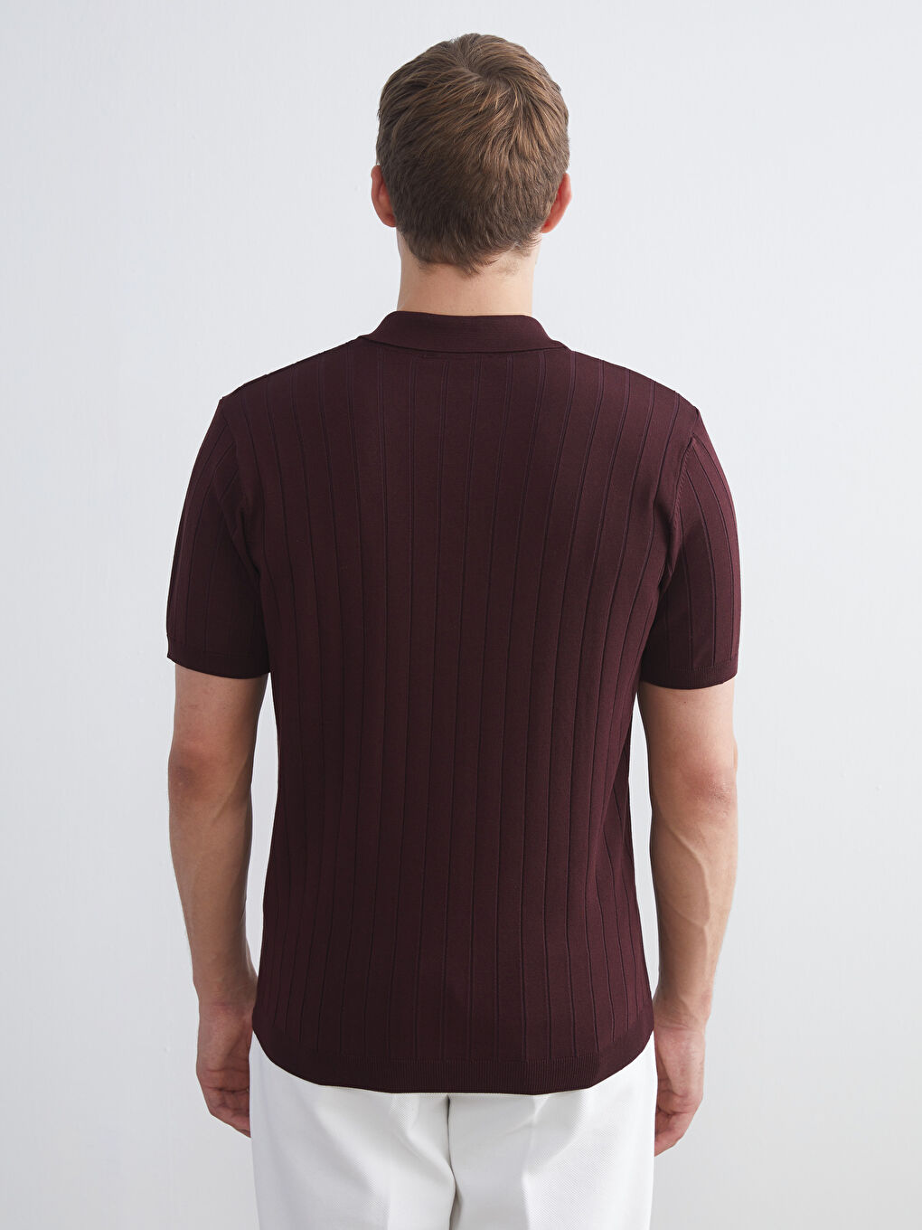 Bordo Polo Yaka Kısa Kollu Erkek Triko Kazak-3