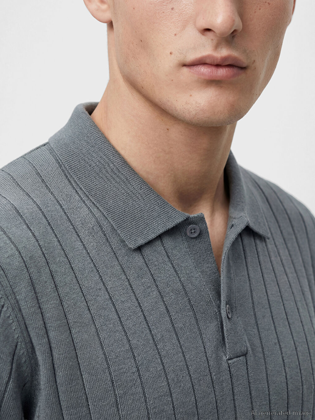 Polo Collar Ribbed Short Sleeve Men's Knitwear Sweater-2