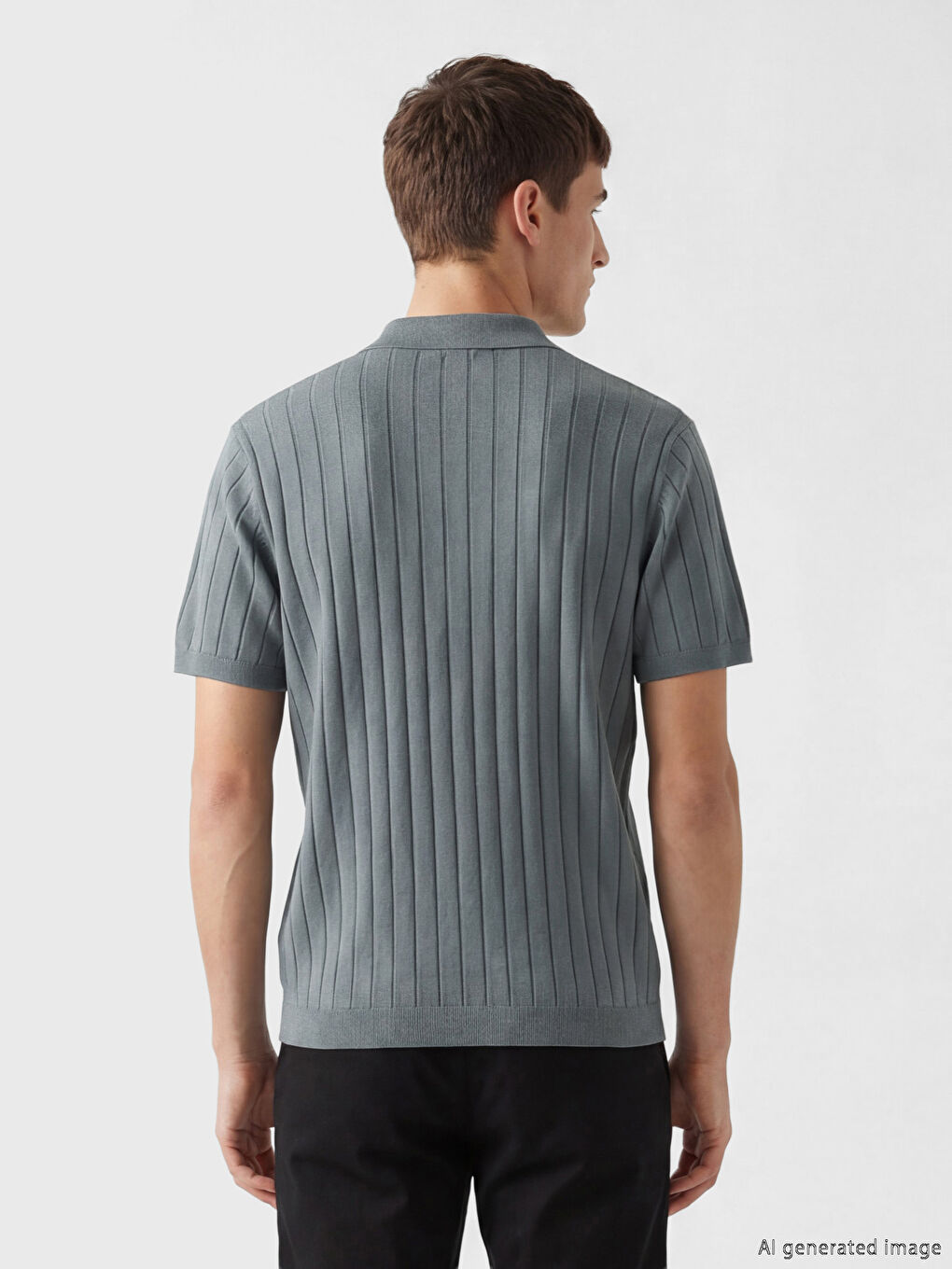 Polo Collar Ribbed Short Sleeve Men's Knitwear Sweater-3