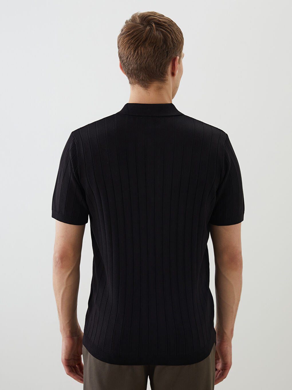 Siyah Polo Yaka Kısa Kollu Erkek Triko Kazak-3