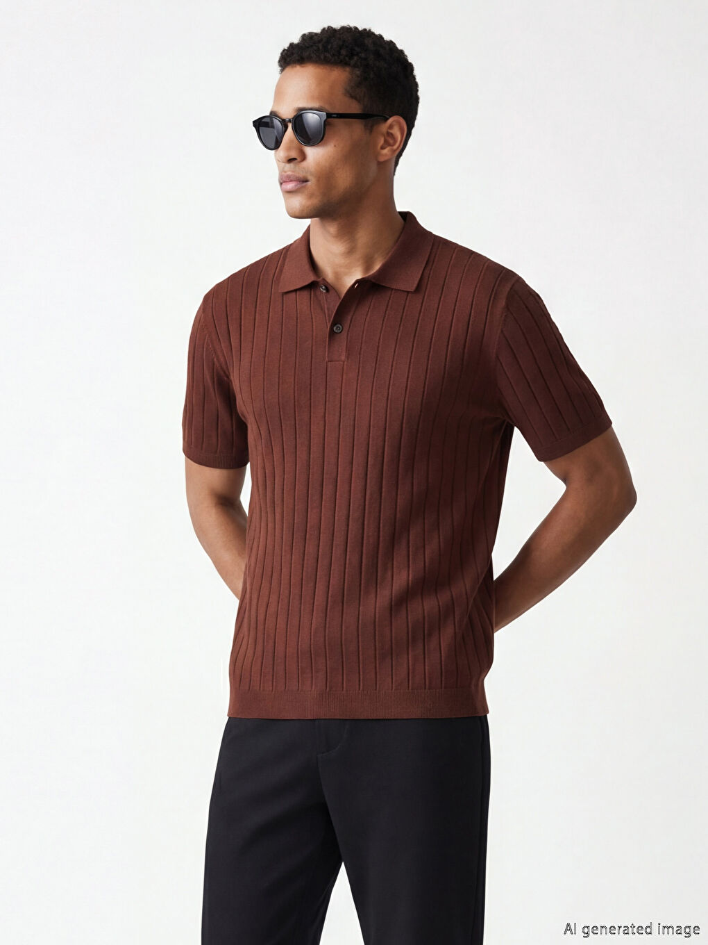 Kahverengi Polo Yaka Erkek Triko Kazak