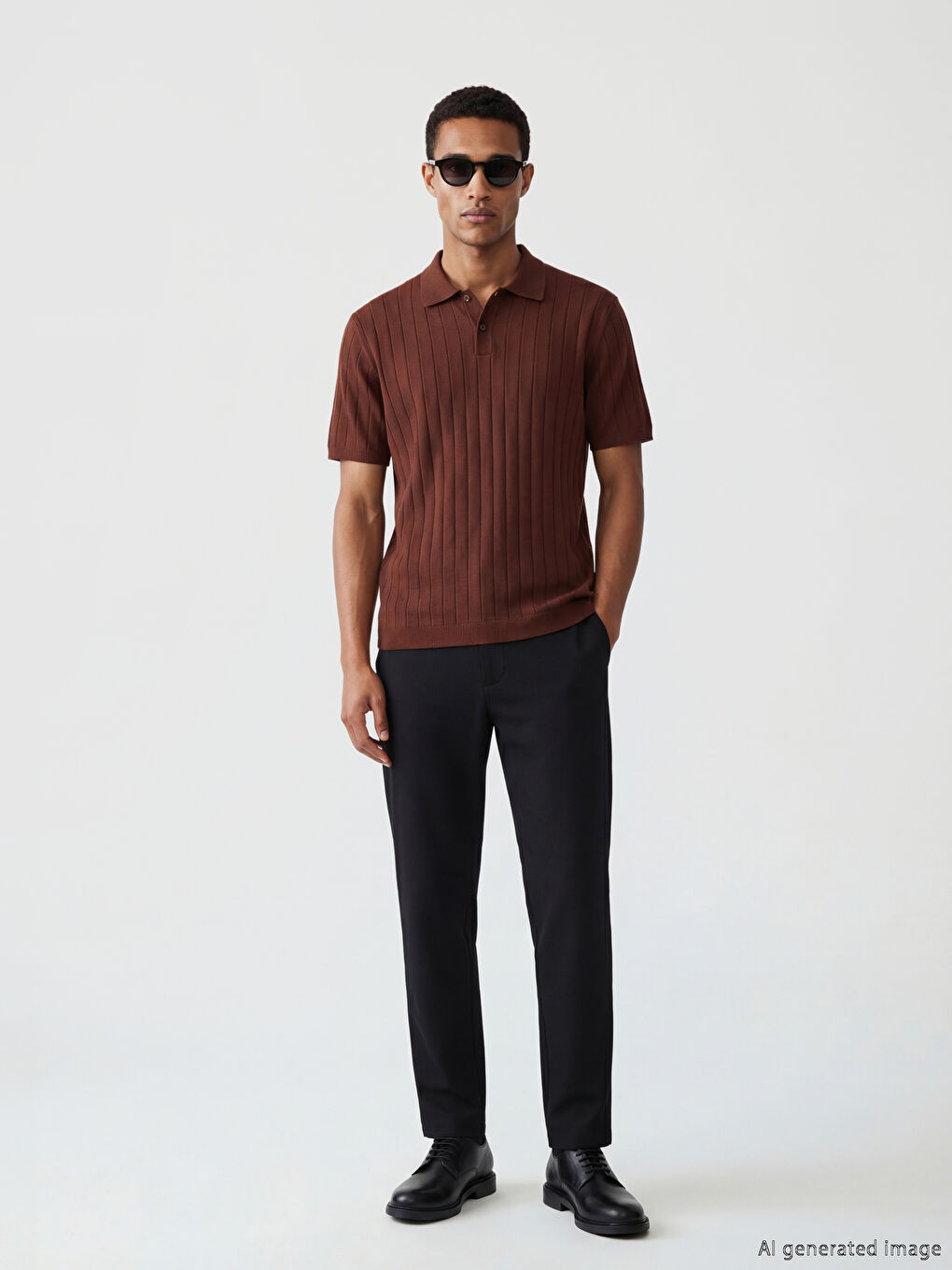 Kahverengi Polo Yaka Erkek Triko Kazak-1