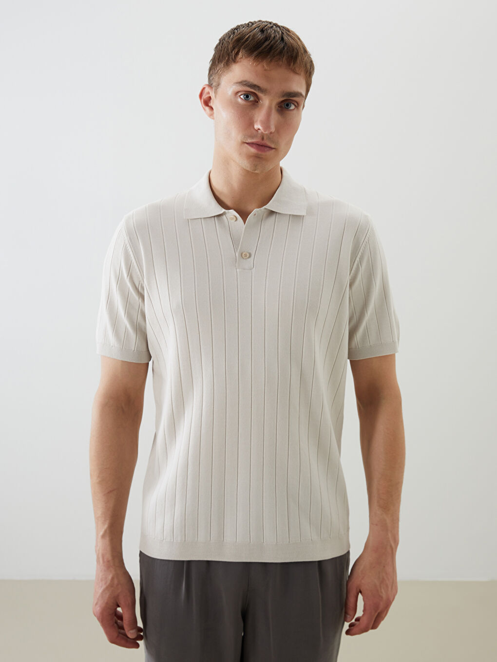 Polo Neck Short Sleeve Men's Knitwear Sweater -S62194Z8-YVP
