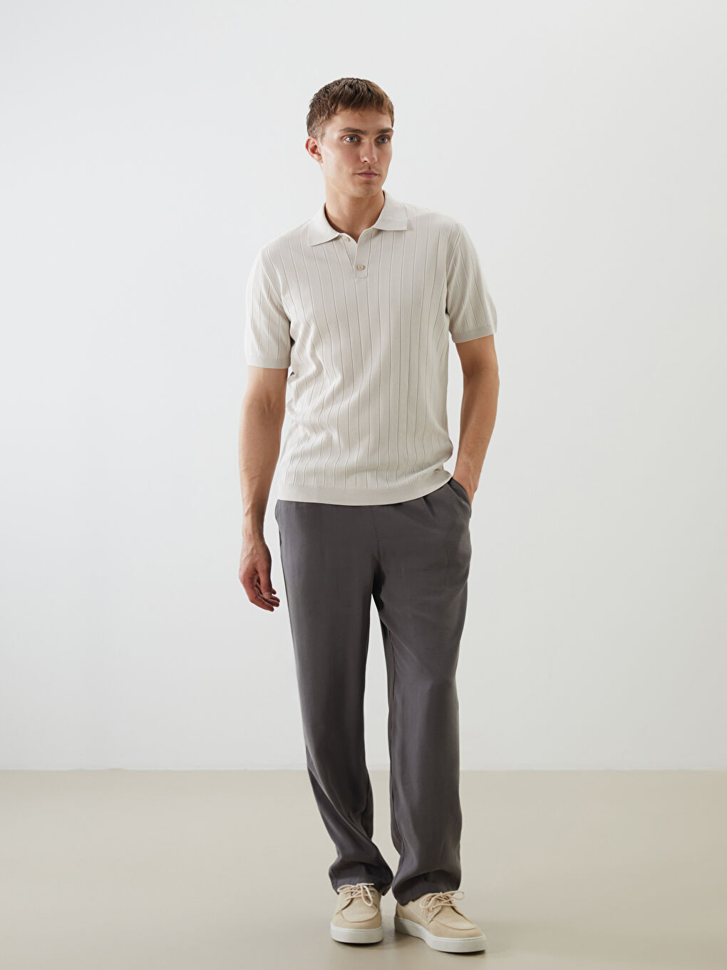 Polo Neck Short Sleeve Men's Knitwear Sweater -S62194Z8-YVP