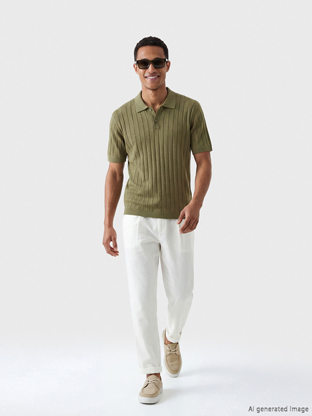 Yeşil Polo Yaka Erkek Triko Tişört-1