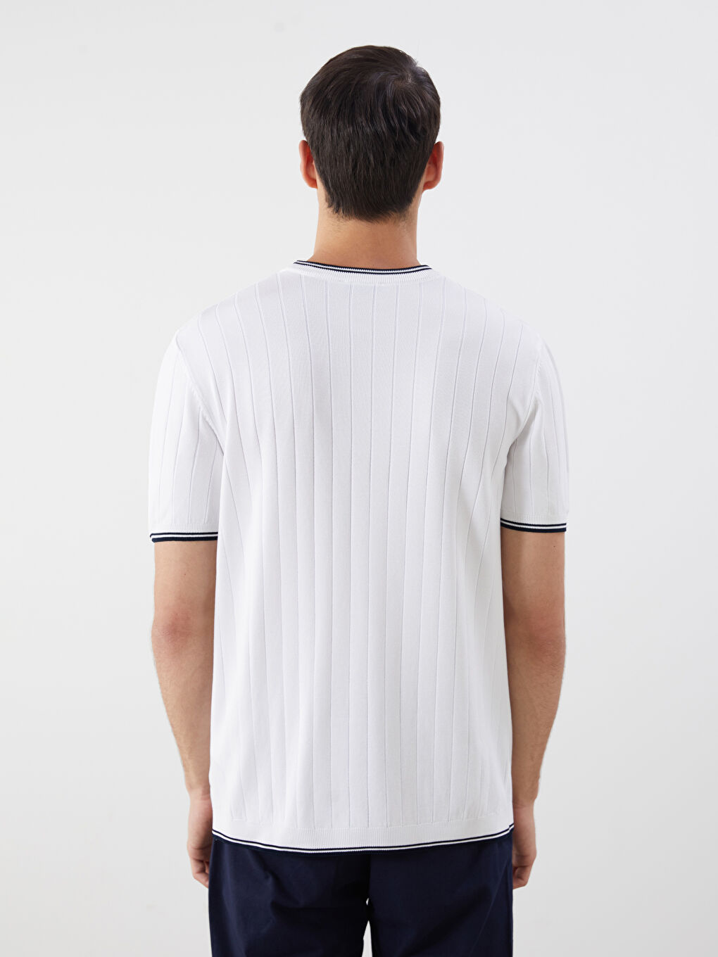 Ekru Bisiklet Yaka Kısa Kollu Erkek Triko Kazak-3