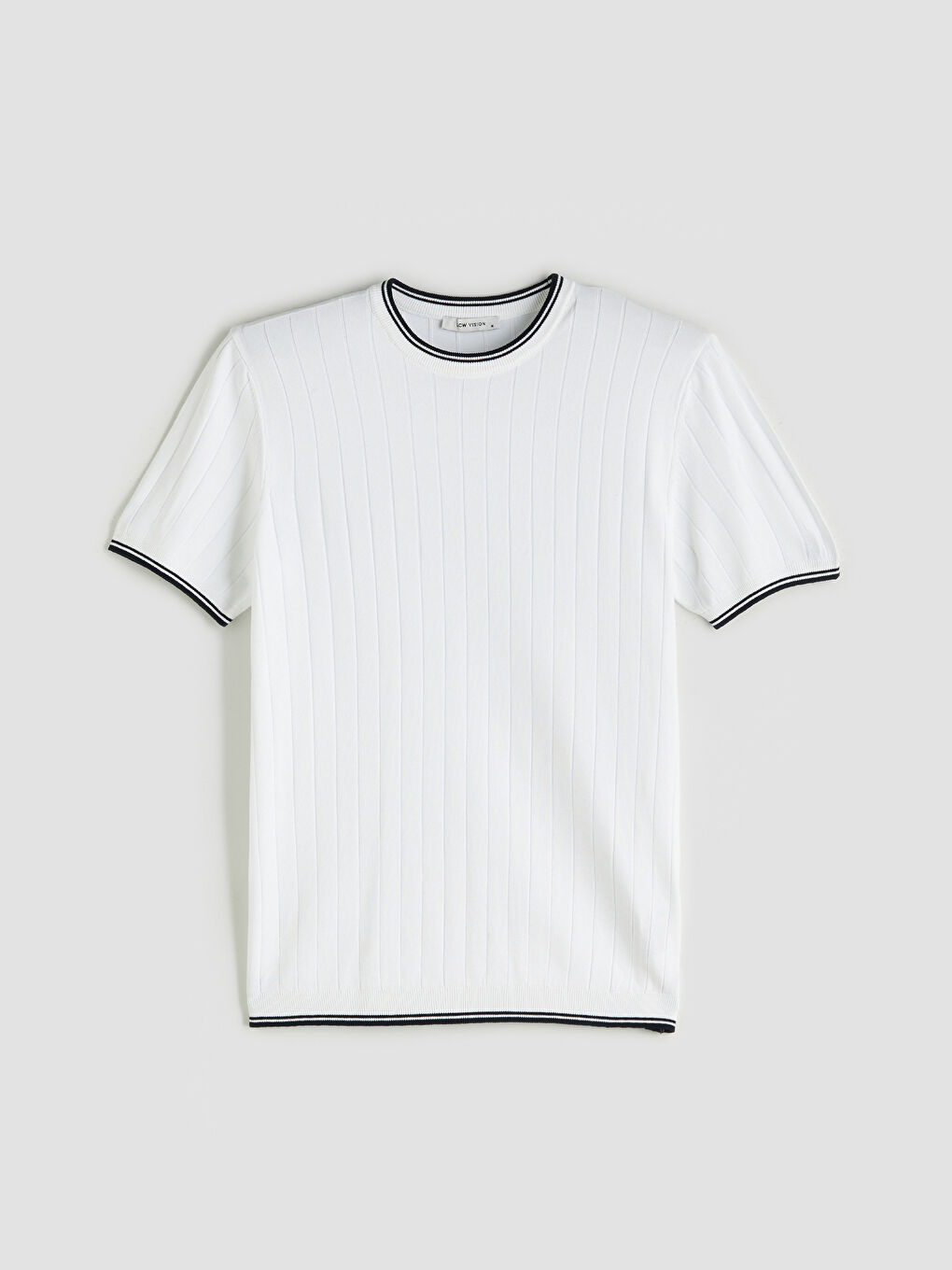 Ekru Bisiklet Yaka Kısa Kollu Erkek Triko Kazak-4