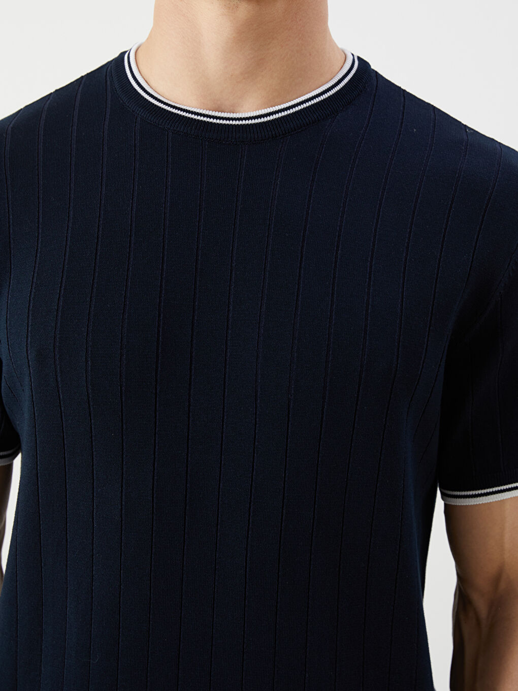 Lacivert Bisiklet Yaka Kısa Kollu Erkek Triko Kazak-2