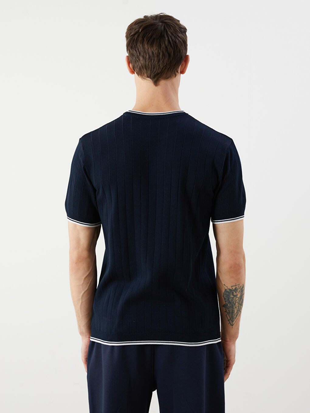 Lacivert Bisiklet Yaka Kısa Kollu Erkek Triko Kazak-3