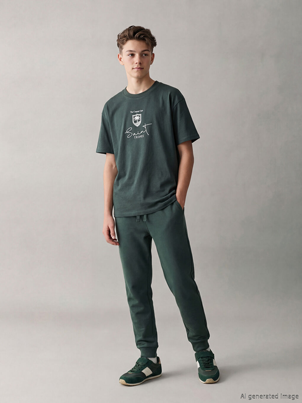 Yeşil Beli Lastikli Erkek Çocuk Jogger Eşofman Altı