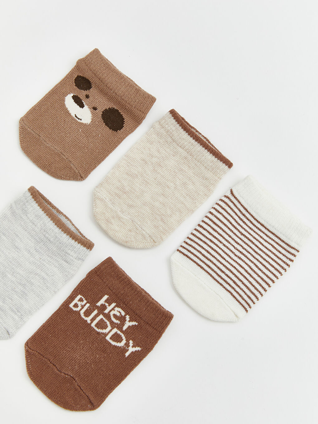 Kahverengi Erkek Bebek Desenli Patik Çorap 5'li -1