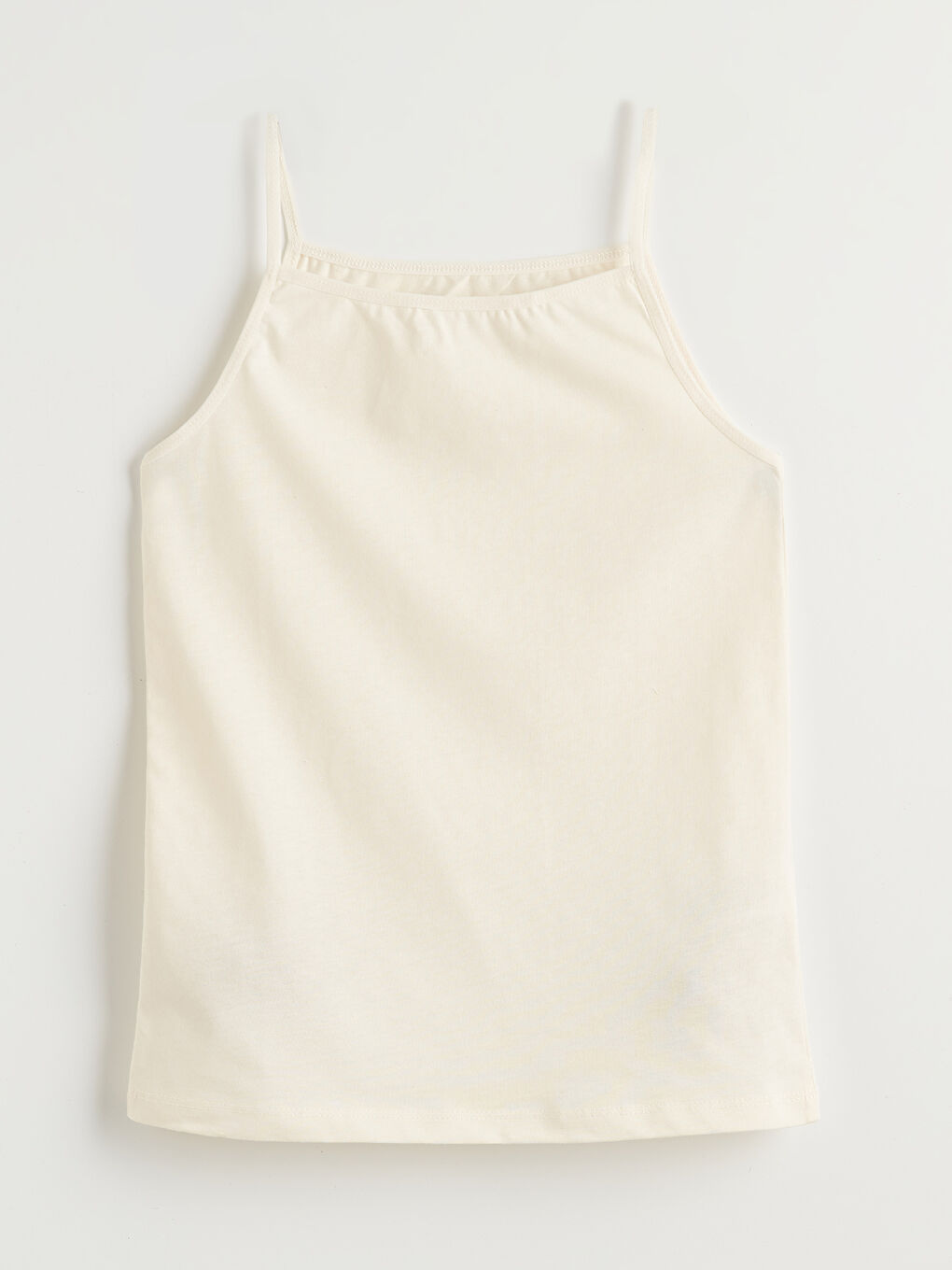 Ekru Kare Yaka İp Askılı Kız Çocuk Atlet-1