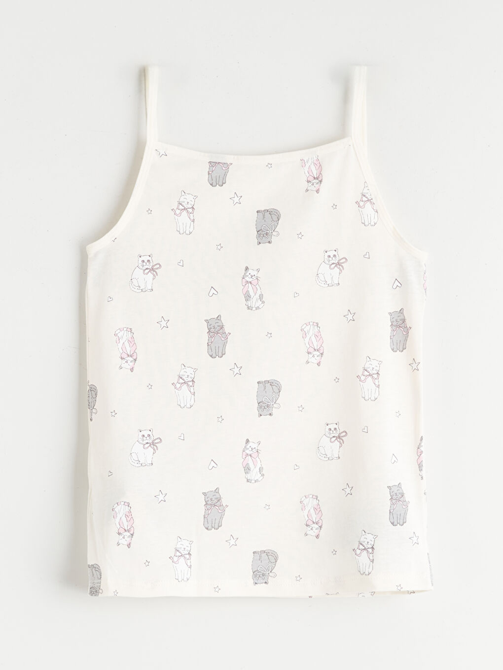 Ekru Desenli İp Askılı Kız Çocuk Atlet-1