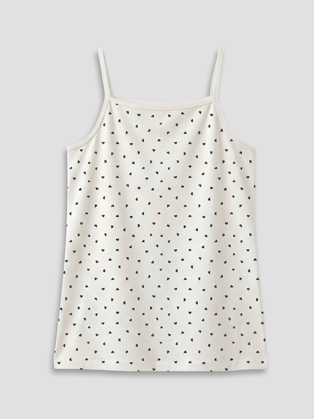 Ekru Kalp Desenli İp Askılı Kız Çocuk Atlet