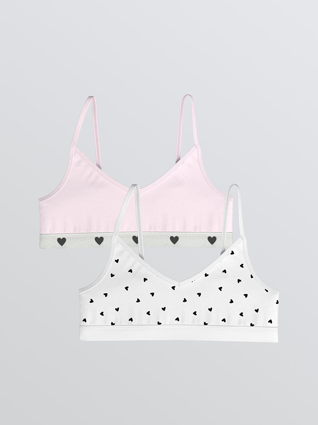 Ekru Kalp Desenli Kız Çocuk Büstiyer 2'li