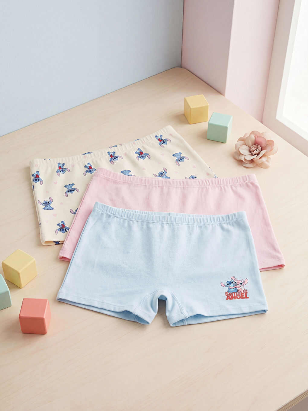 Bokserë për vajza, 3-pack, me stampë Stitch dhe Angel