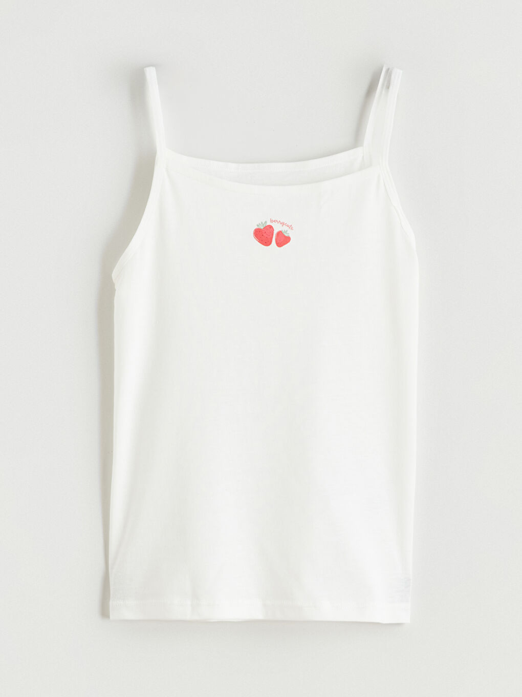 Ekru Baskılı Kız Çocuk İp Askılı Atlet