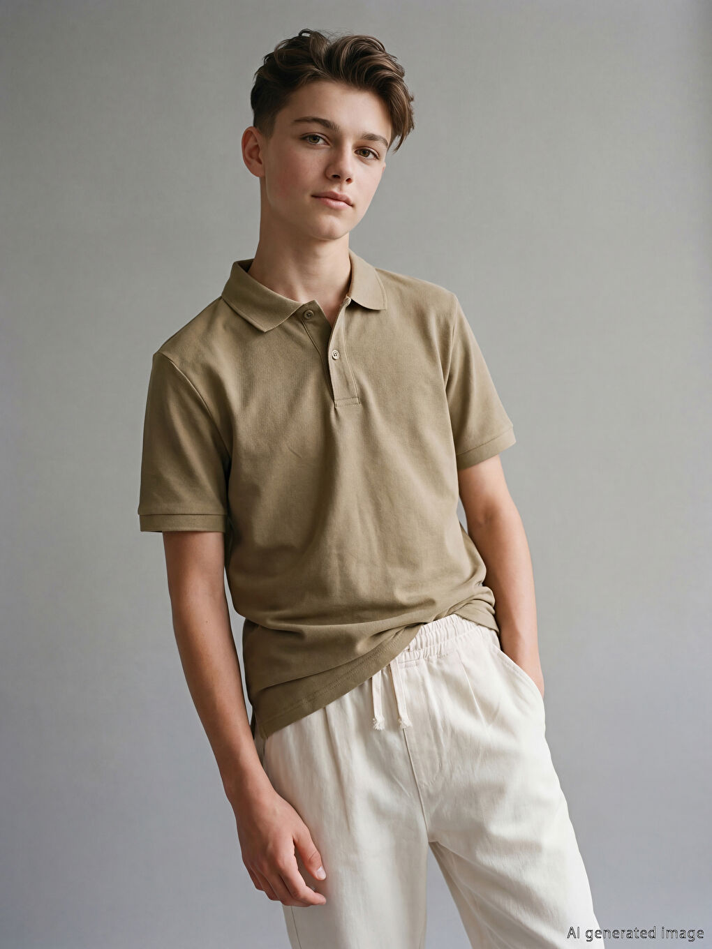 Haki Polo Yaka Erkek Çocuk Pike Tişört