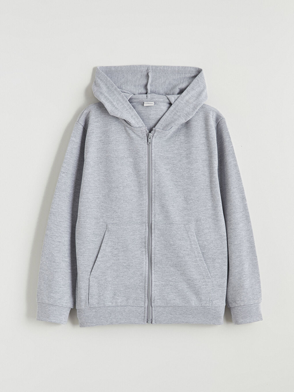 Gri Kapüşonlu Erkek Çocuk Fermuarlı Sweatshirt