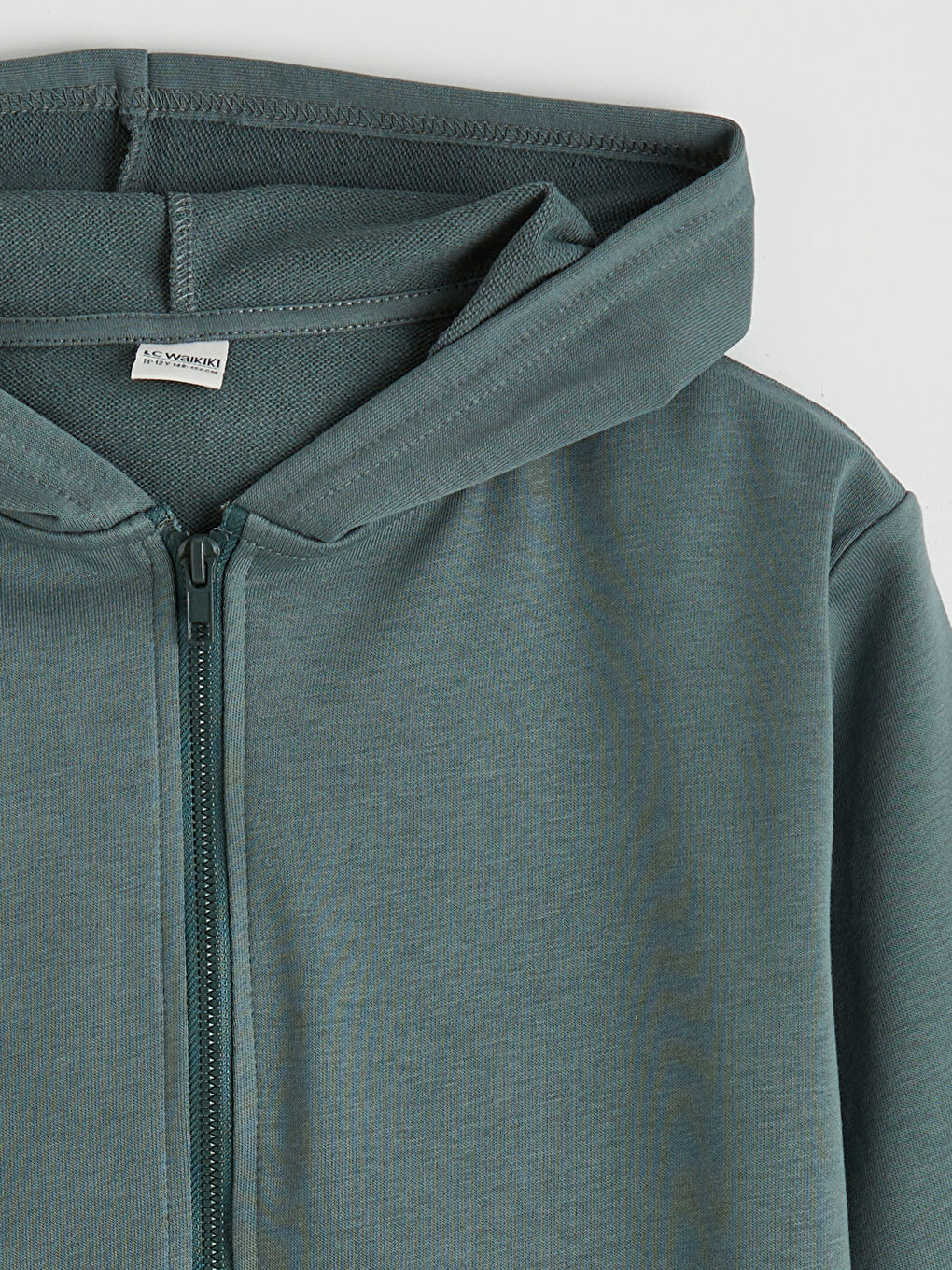 Yeşil Kapüşonlu Erkek Çocuk Fermuarlı Sweatshirt-1
